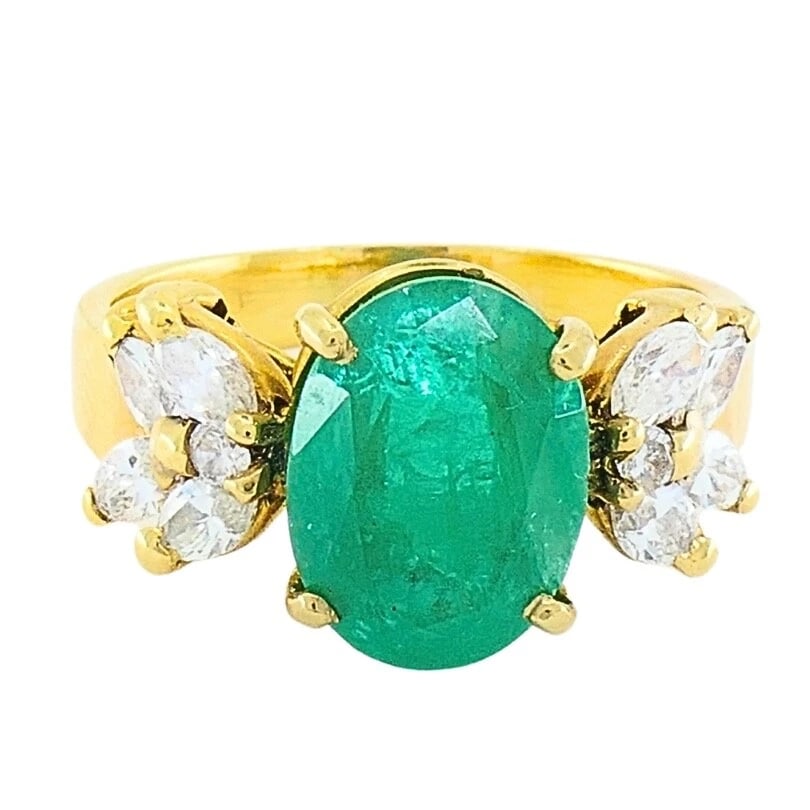 Emerald Ring Vintage 14k Gold Diamond - 5
