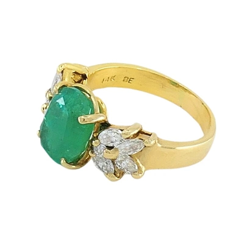 Emerald Ring Vintage 14k Gold Diamond - 6
