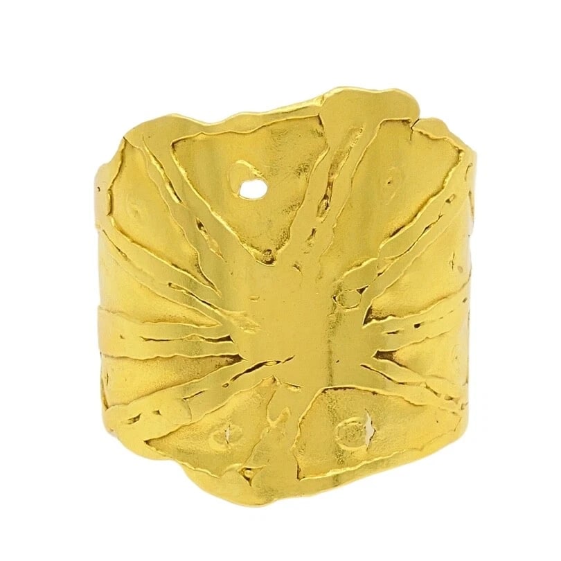 Jean Mahie 22k Gold Wide Cuff Bracelet: Title: Jean Mahie 22k Gold Wide Cuff Bracelet Description: Product details: DESNER: ean Mahie CRCA: 1980’s MATERALS: 18k Yellow old WEHT: 80.9 rams MEASREMENTS: 5 1/2" nner Circumference