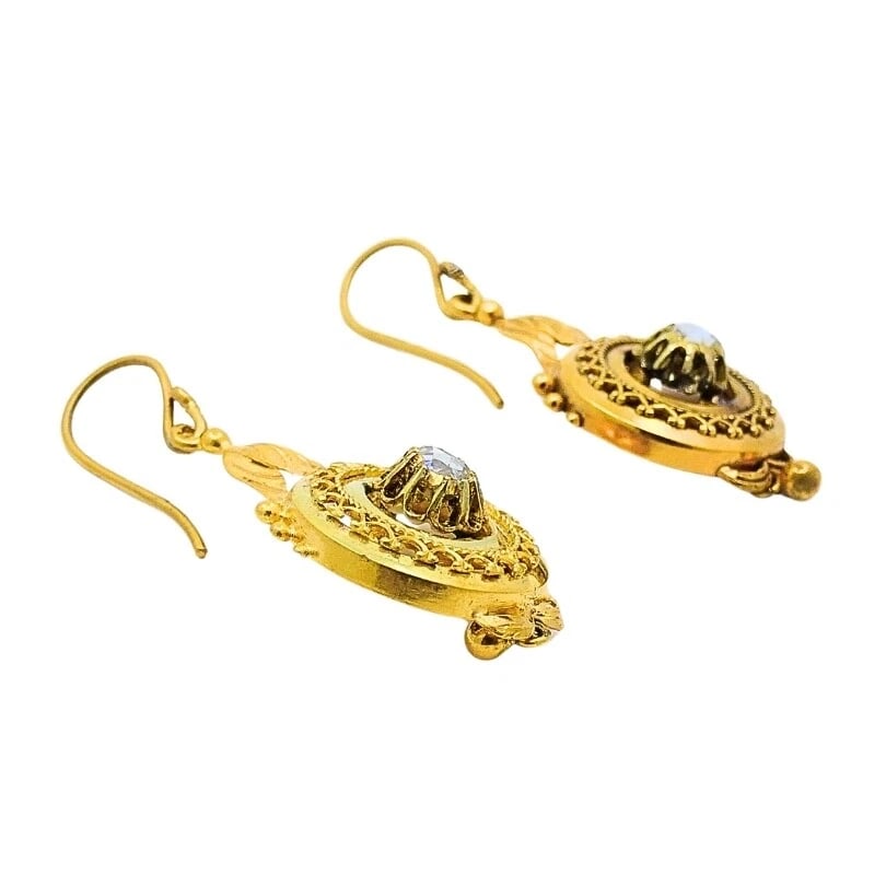 Antique 14k Gold Earrings Rose Cut Diamond - 5