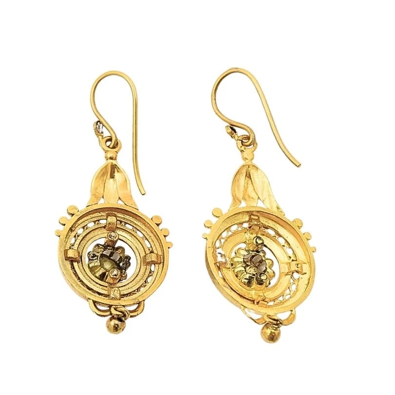 Antique 14k Gold Earrings Rose Cut Diamond - 6