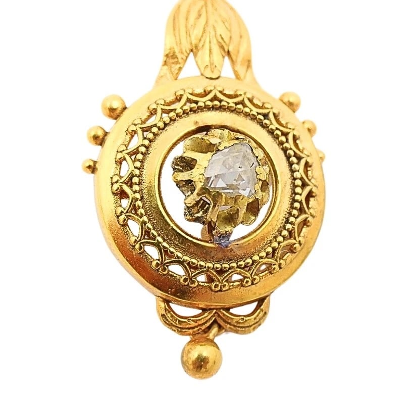 Antique 14k Gold Earrings Rose Cut Diamond - 7