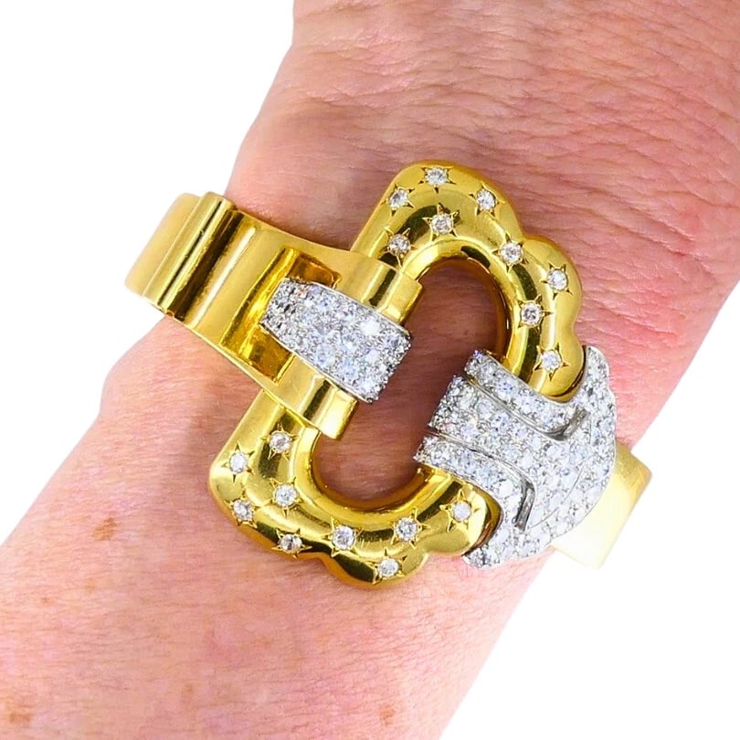 BOUCHERON Buckle Bangle BRACELET 18k Gold Diamond Platinum French Estate Jewelry - 3