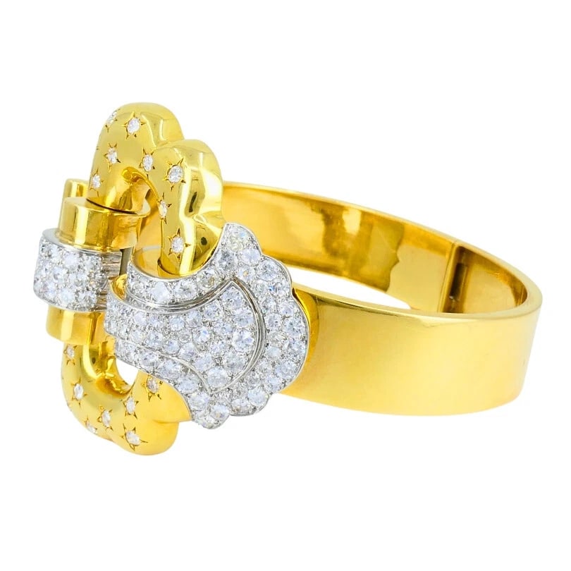 BOUCHERON Buckle Bangle BRACELET 18k Gold Diamond Platinum French Estate Jewelry - 6
