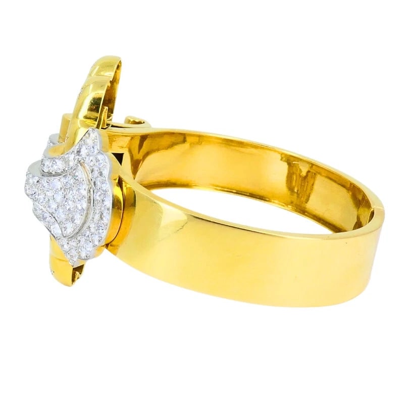 BOUCHERON Buckle Bangle BRACELET 18k Gold Diamond Platinum French Estate Jewelry - 8