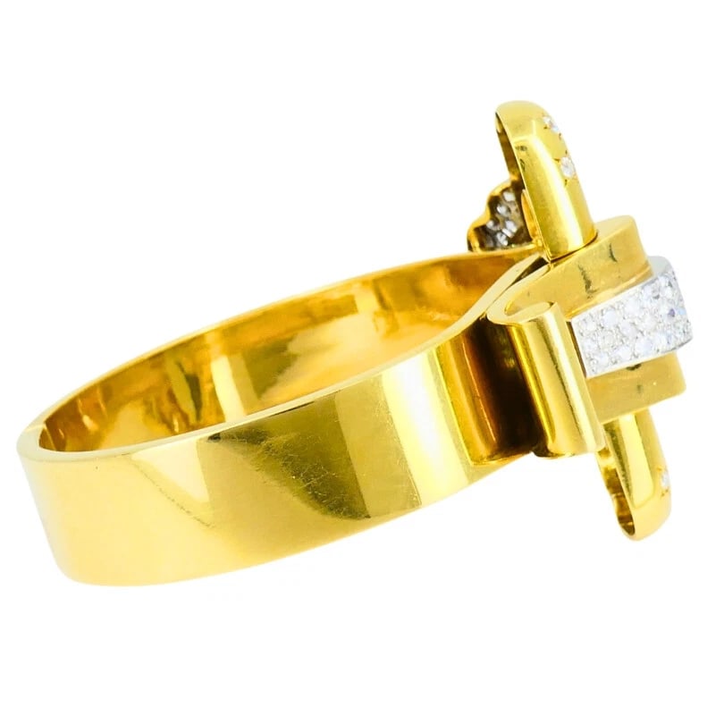 BOUCHERON Buckle Bangle BRACELET 18k Gold Diamond Platinum French Estate Jewelry - 9