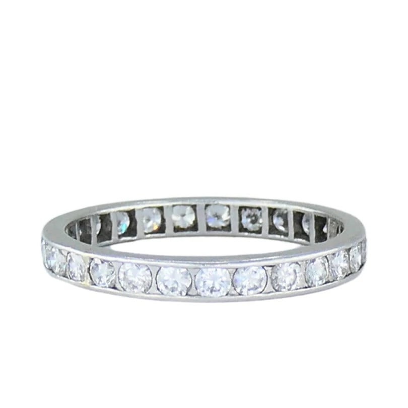 Wedding BAND Platinum Diamond Eternity RING 1960s Estate Jewelry: Title: Wedding BAND Platinum Diamond Eternity RING 1960s Estate Jewelry Description: ROO Platinum Diamond Eternity Band Ring A wedding band made of platinum, featuring diamonds. This vintage circa 196