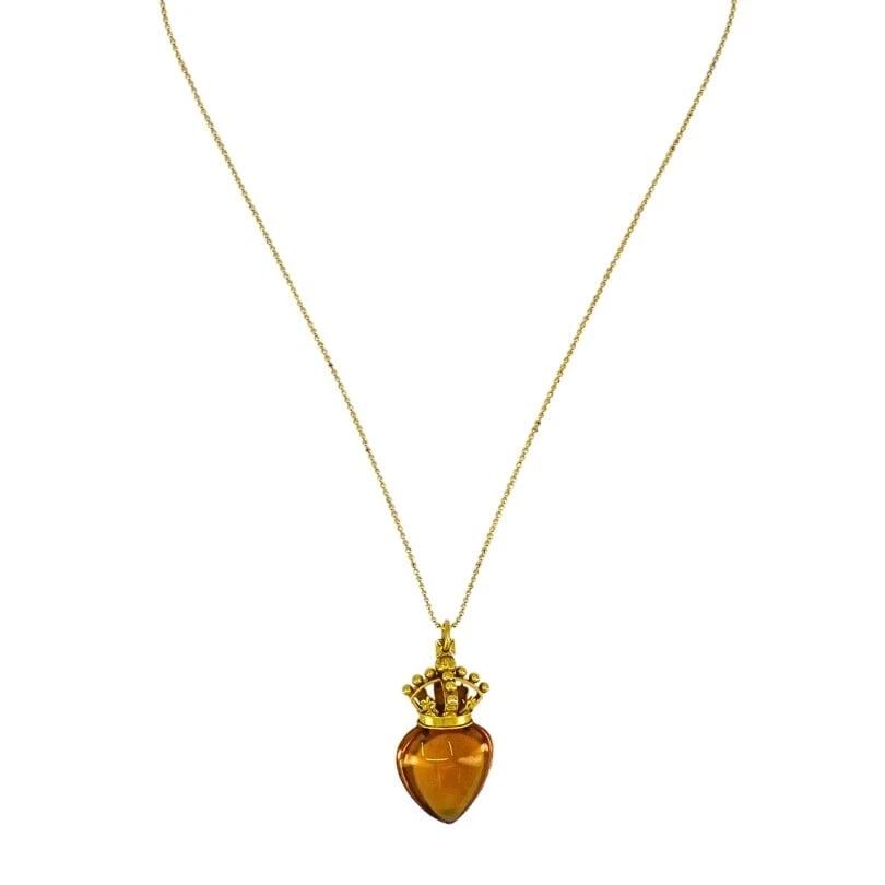 Heart and Crown Pendant Citrine 14k Gold Necklace: Title: Heart and Crown Pendant Citrine 14k Gold Necklace Description: Product details: DESNER: nknown CRCA: Late 20th Century MATERALS: 14k Yellow old EMSTONE: Citrine WEHT: 9.6 rams MEASREMENTS: Pend