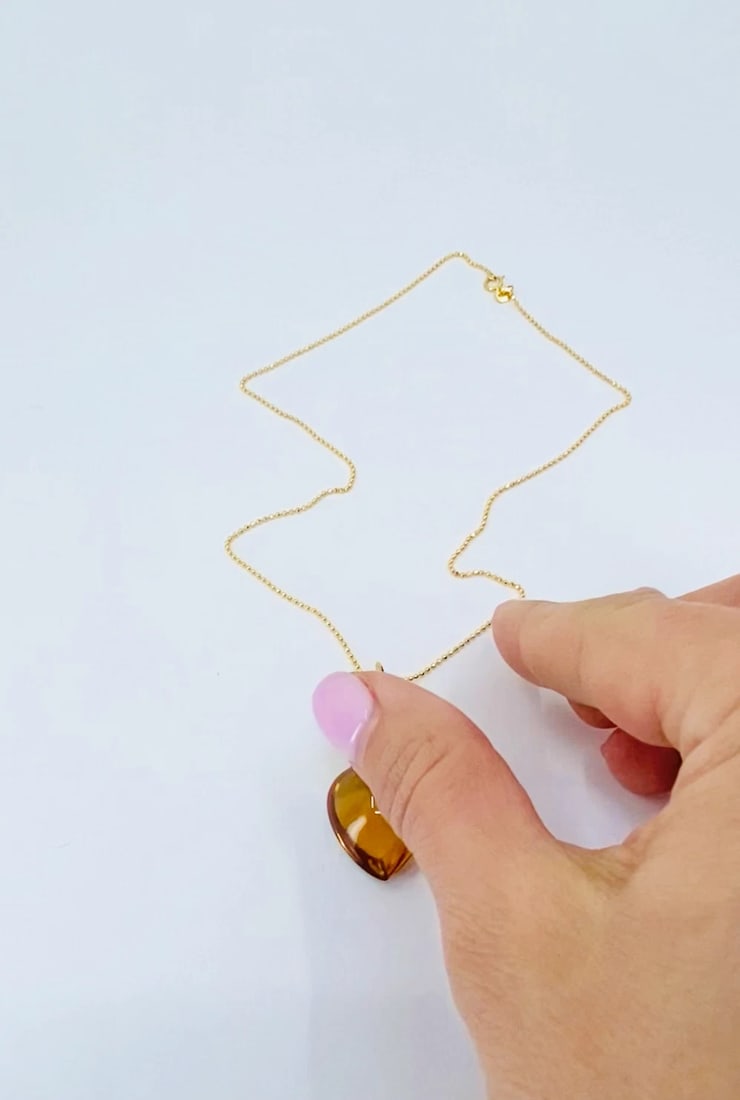 Heart and Crown Pendant Citrine 14k Gold Necklace - 2