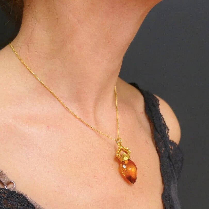 Heart and Crown Pendant Citrine 14k Gold Necklace - 4