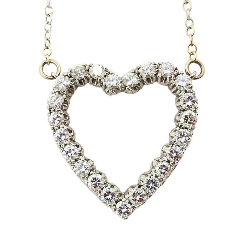 Open Heart Diamond Necklace Platinum Chain - 4