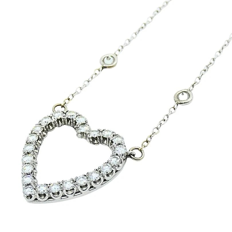 Open Heart Diamond Necklace Platinum Chain - 6