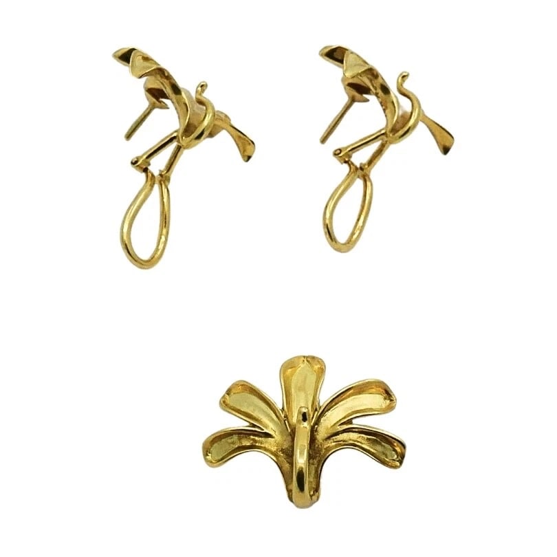 Vintage Set 18k Gold Lily Earrings Pendant - 10