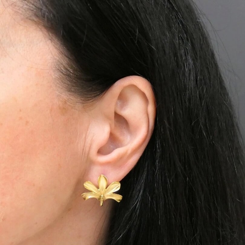 Vintage Set 18k Gold Lily Earrings Pendant - 3