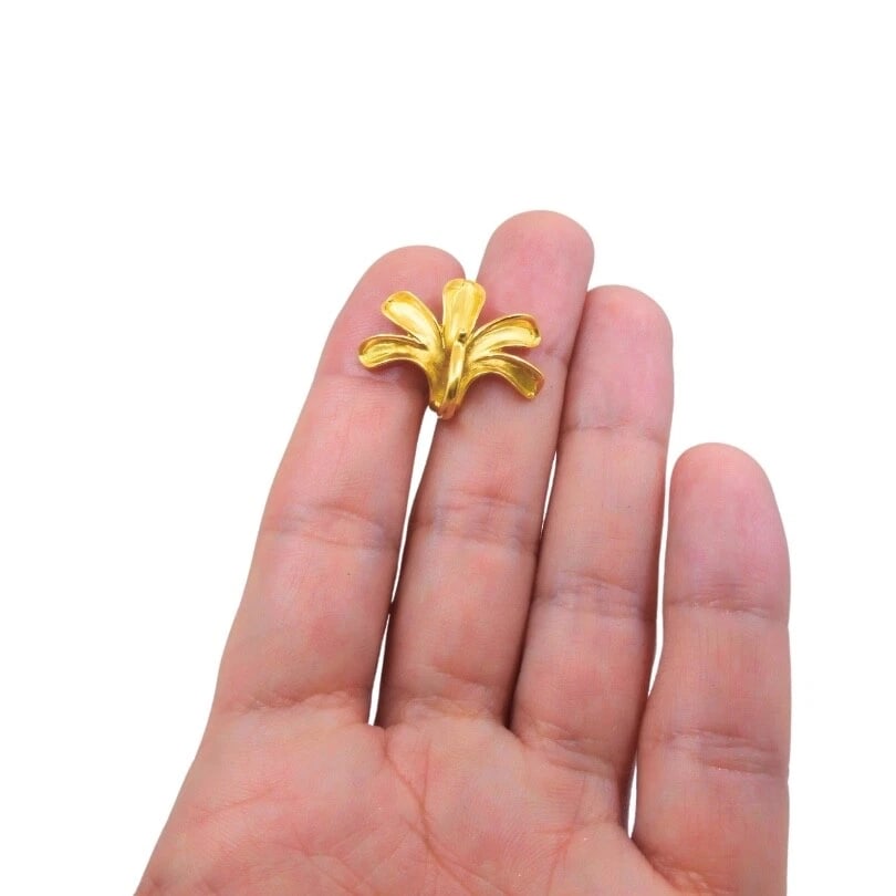 Vintage Set 18k Gold Lily Earrings Pendant - 4