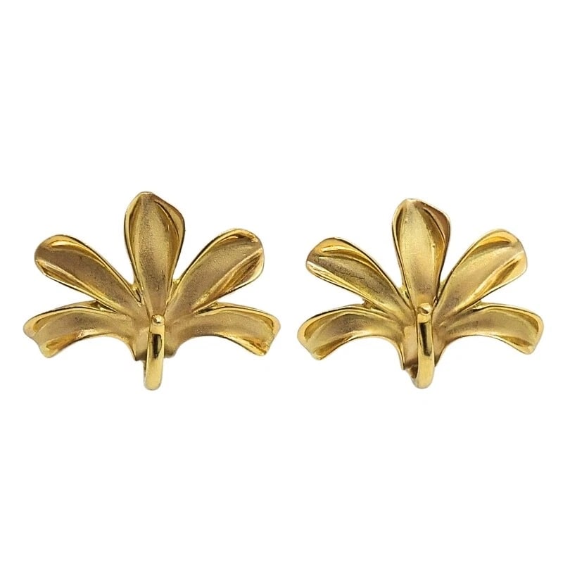 Vintage Set 18k Gold Lily Earrings Pendant - 5