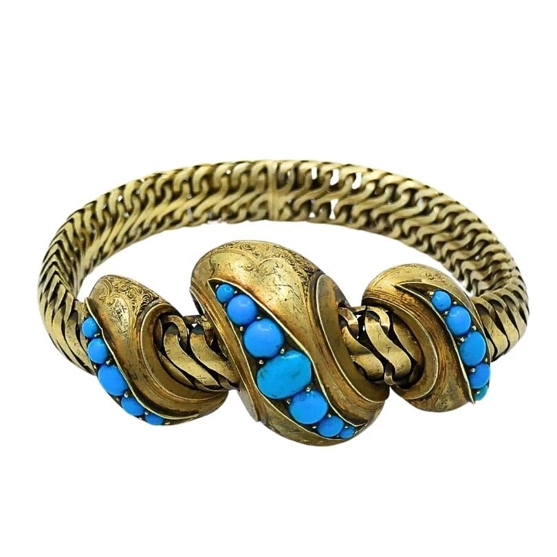 Antique Snake Bracelet Turquoise 10k Gold - 5