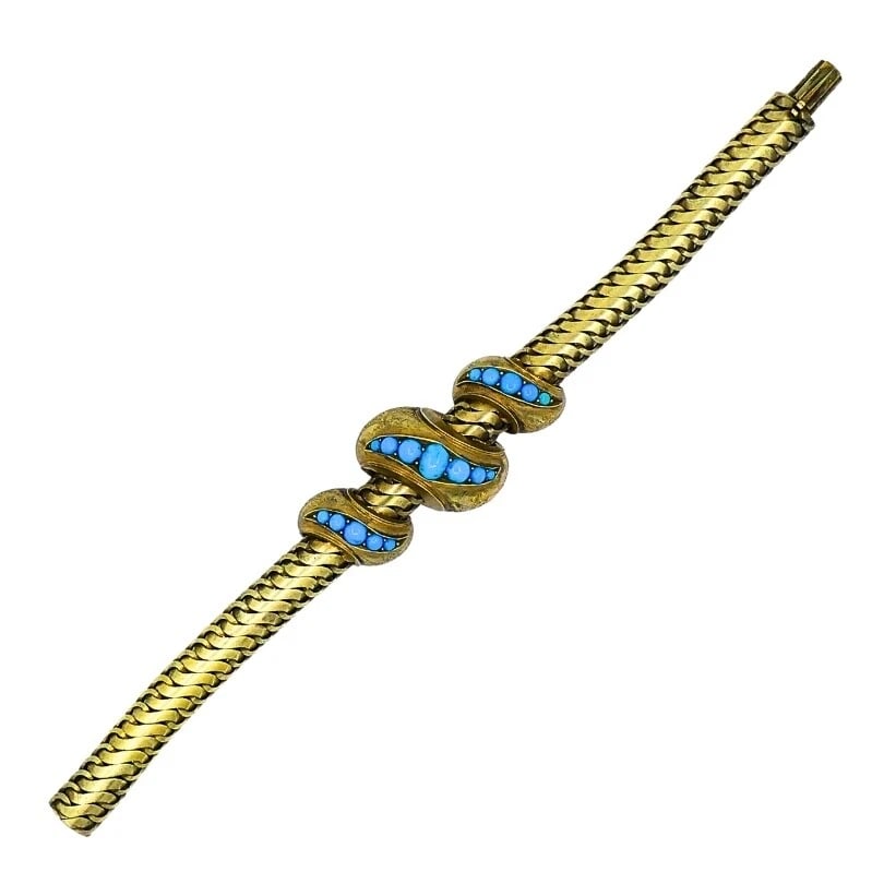 Antique Snake Bracelet Turquoise 10k Gold - 6