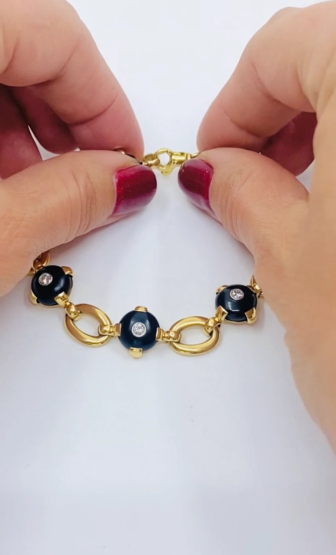 Marzo Paris 18K Gold Onyx Diamond Bracelet - 2