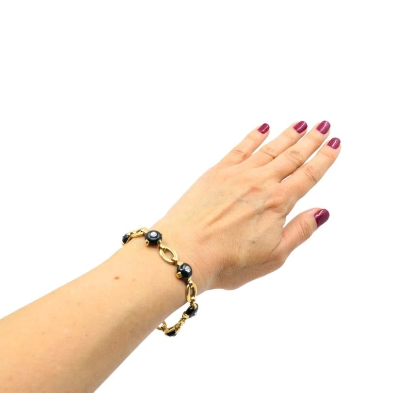 Marzo Paris 18K Gold Onyx Diamond Bracelet - 3