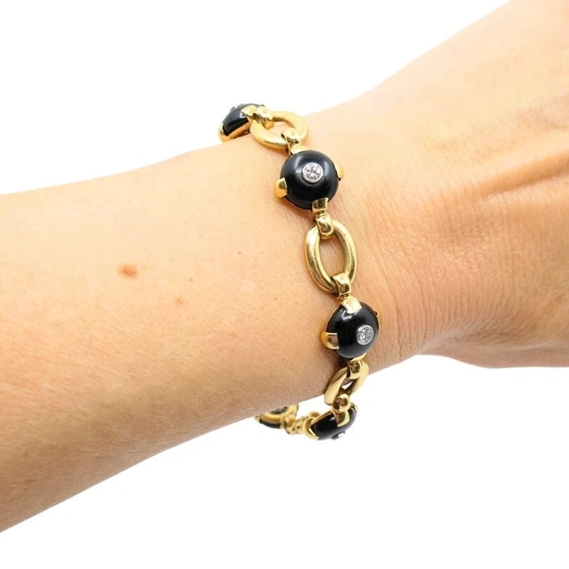 Marzo Paris 18K Gold Onyx Diamond Bracelet - 4