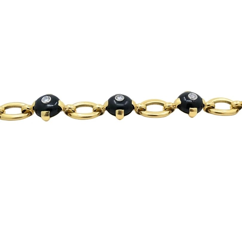 Marzo Paris 18K Gold Onyx Diamond Bracelet - 7