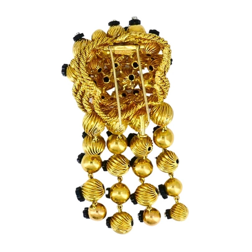 Onyx Gold Bead BROOCH 18k Retro Jewelry Signed OSL Estate Vintage - 5