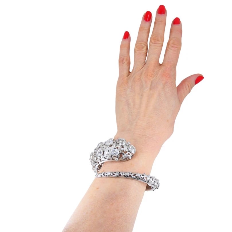 Vintage Lalaounis Snake BRACELET Platinum Diamond 16 carats Bangle - 7