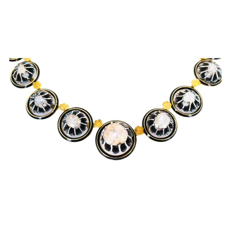 Georgian PARURE Set Gold Silver Rose Cut Diamond Necklace Earrings Brooch - 11