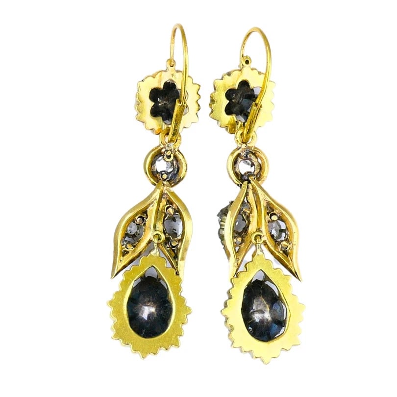 Georgian PARURE Set Gold Silver Rose Cut Diamond Necklace Earrings Brooch - 9