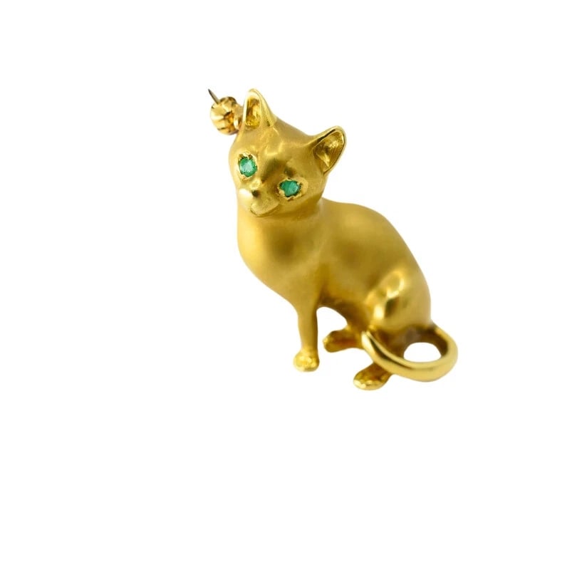 18k Gold Brooch Vintage Cat Pin Gemstones (1 of 8)