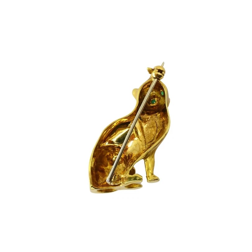 18k Gold Brooch Vintage Cat Pin Gemstones - 5