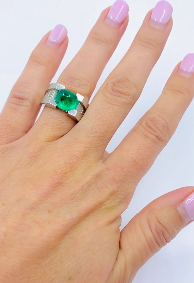 Platinum Ring Emerald Diamond Vintage Jewelry - 2