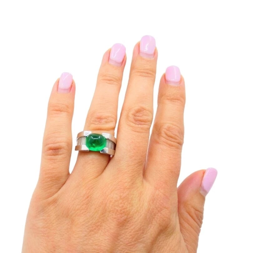 Platinum Ring Emerald Diamond Vintage Jewelry - 3