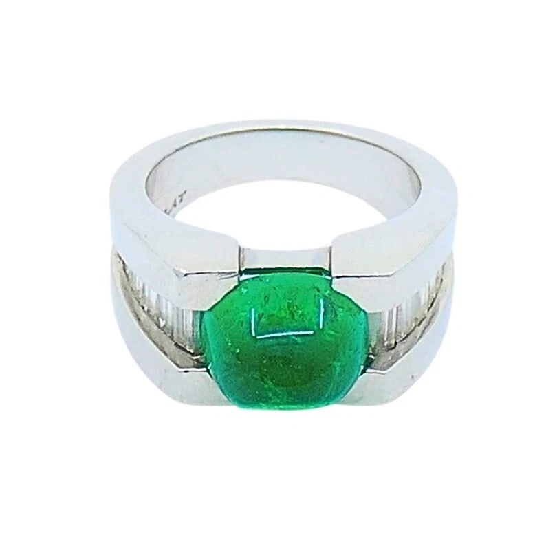 Platinum Ring Emerald Diamond Vintage Jewelry - 4