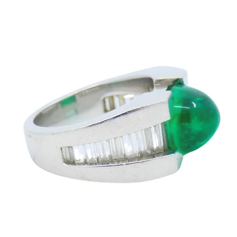 Platinum Ring Emerald Diamond Vintage Jewelry - 6