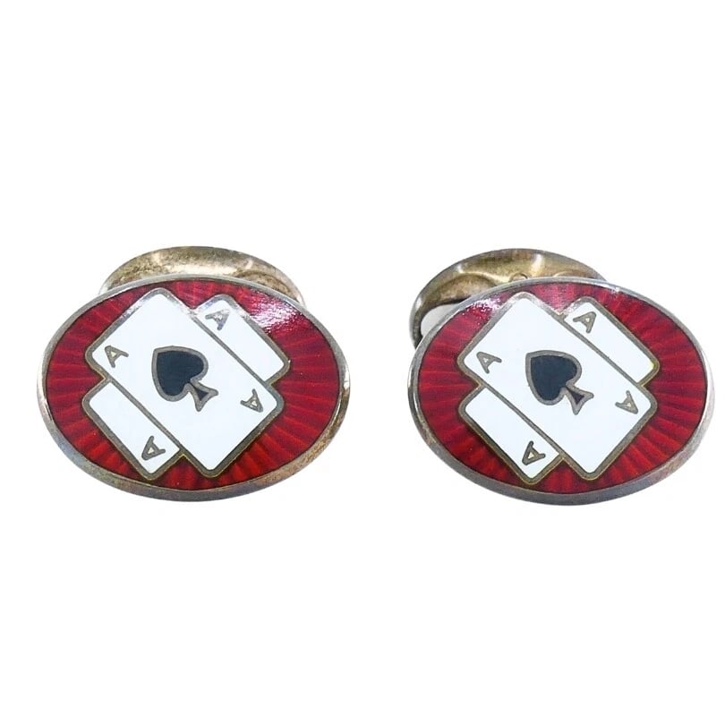 Deakin & Francis Silver Cufflinks Enamel Ace of Spades: Title: Deakin & Francis Silver Cufflinks Enamel Ace of Spades Description: Product details: DESNER: Deakin & Francis CRCA: 1980’s MATERALS: 925 Silver, Enamel WEHT: 16 rams MEASREMENTS: 1/2" x 3