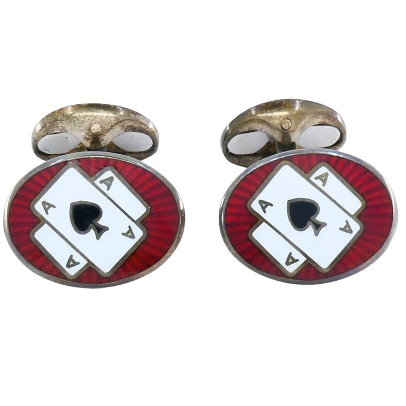 Deakin & Francis Silver Cufflinks Enamel Ace of Spades - 7