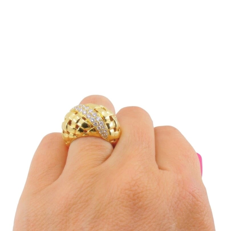 Tiffany and Co. 18K Gold Diamond Dome Vannerie Ring - 4