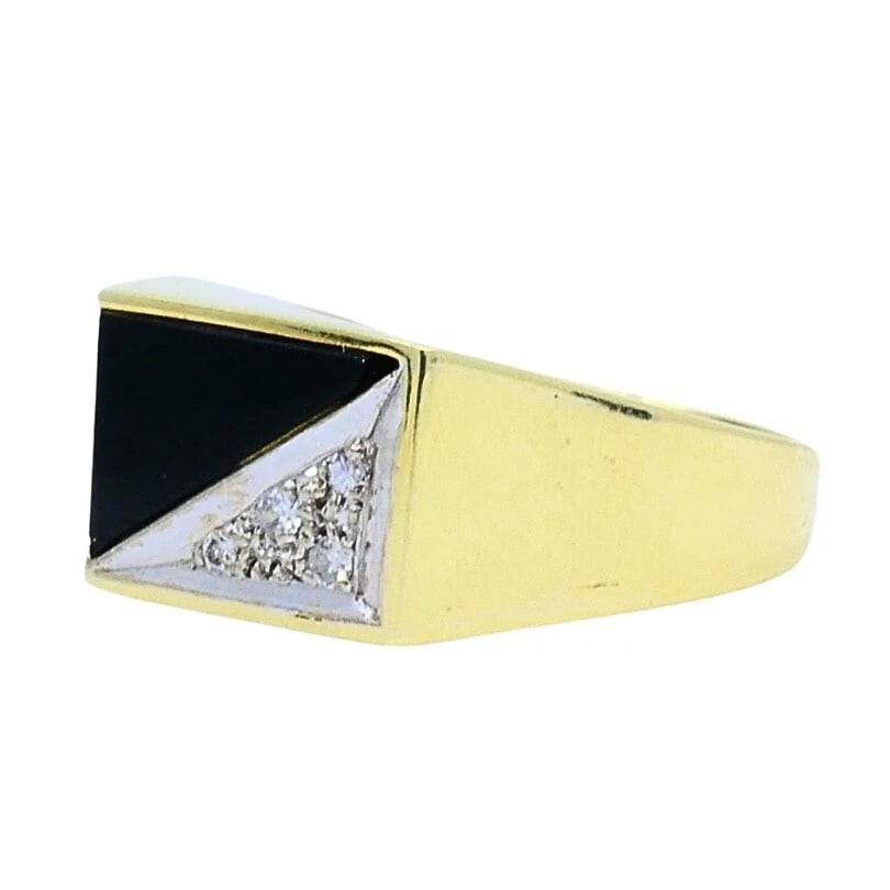 Vintage Geometric Ring 14k Gold Onyx Diamond - 6