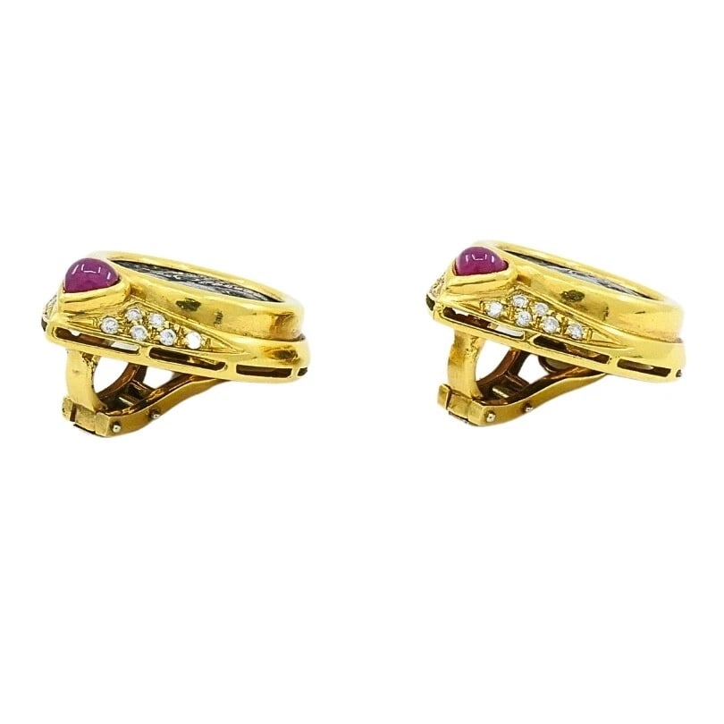Ancient Coin 18k Gold Earrings Ruby - 5