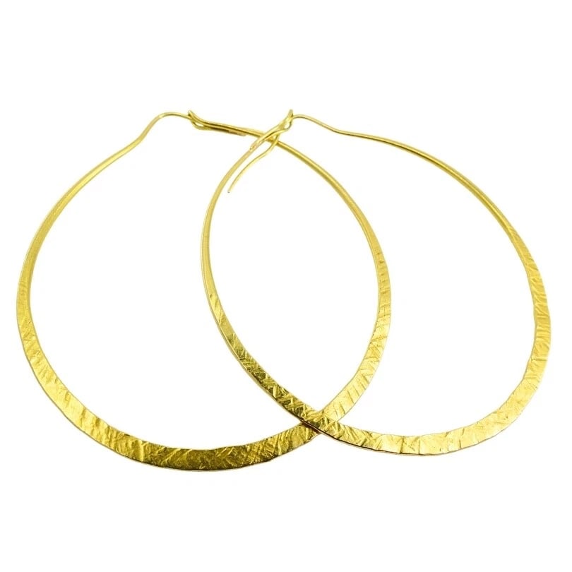 14k Hammered Gold Flat Hoop Earrings (1 of 6)