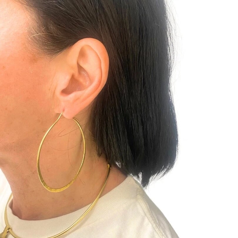 14k Hammered Gold Flat Hoop Earrings - 3
