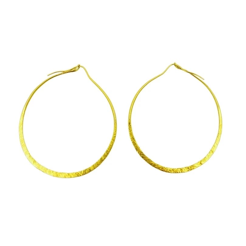 14k Hammered Gold Flat Hoop Earrings - 4