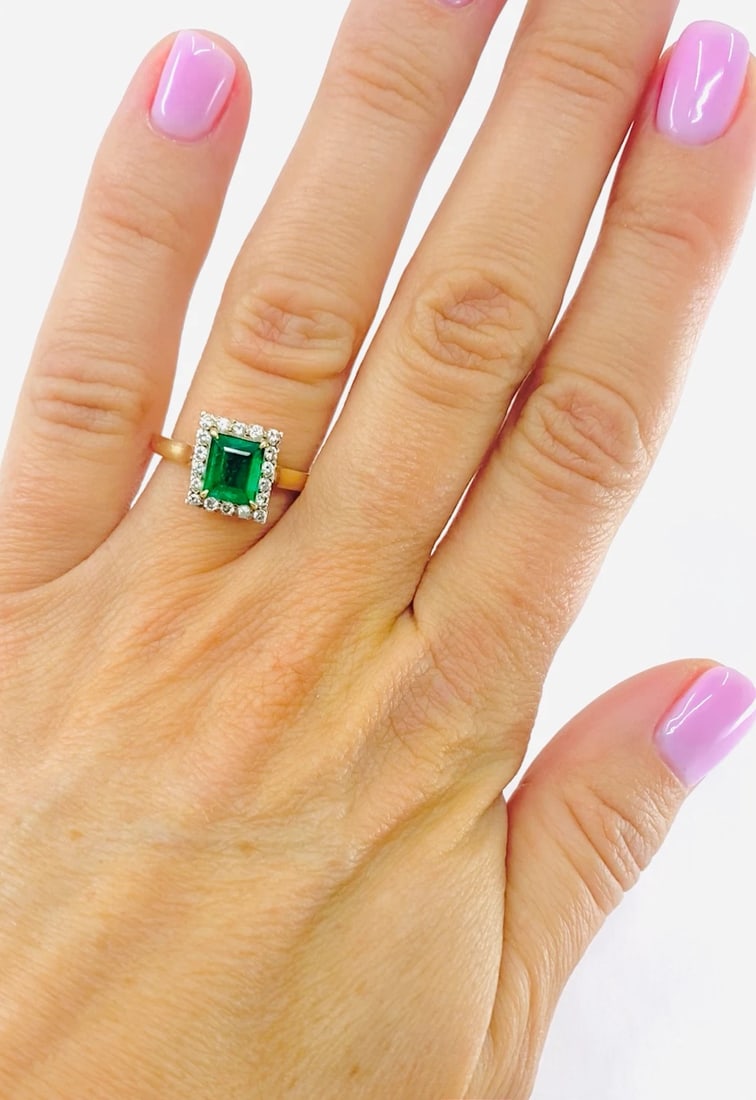 Emerald Ring Vintage 14k Gold Diamond - 2