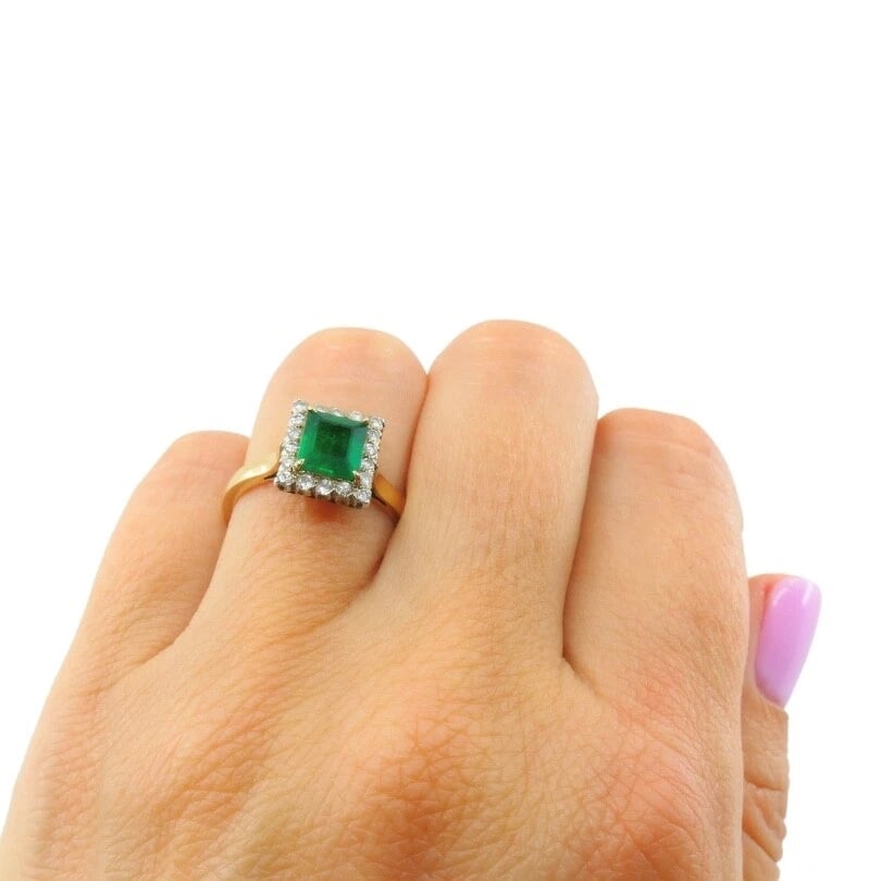 Emerald Ring Vintage 14k Gold Diamond - 4