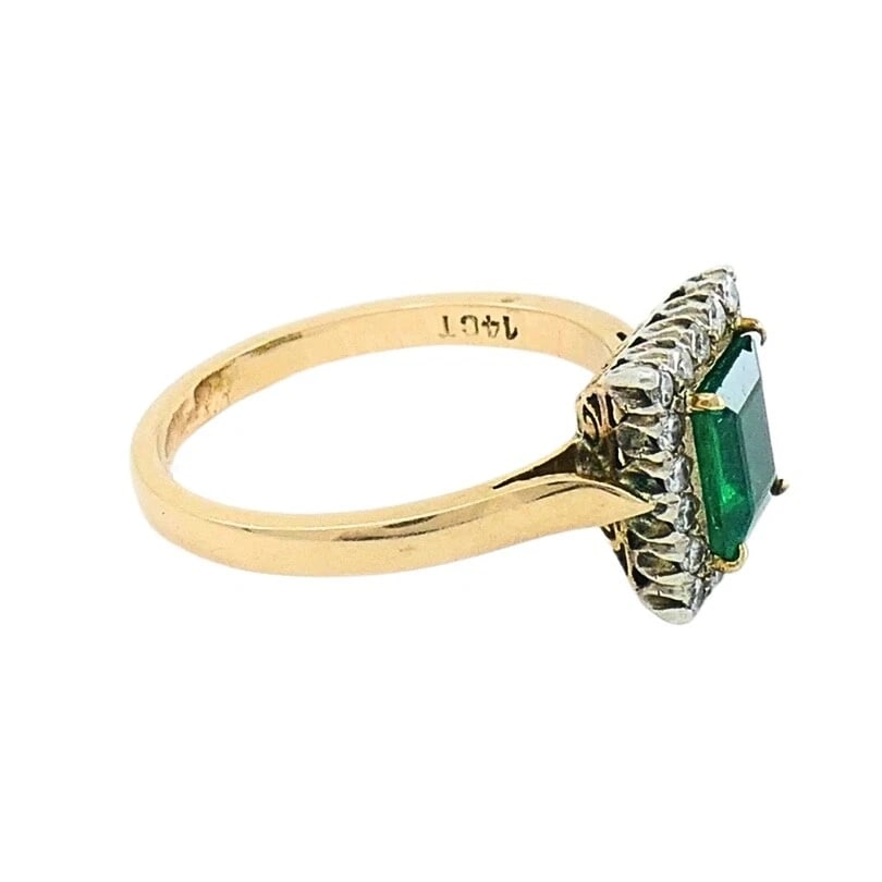 Emerald Ring Vintage 14k Gold Diamond - 6