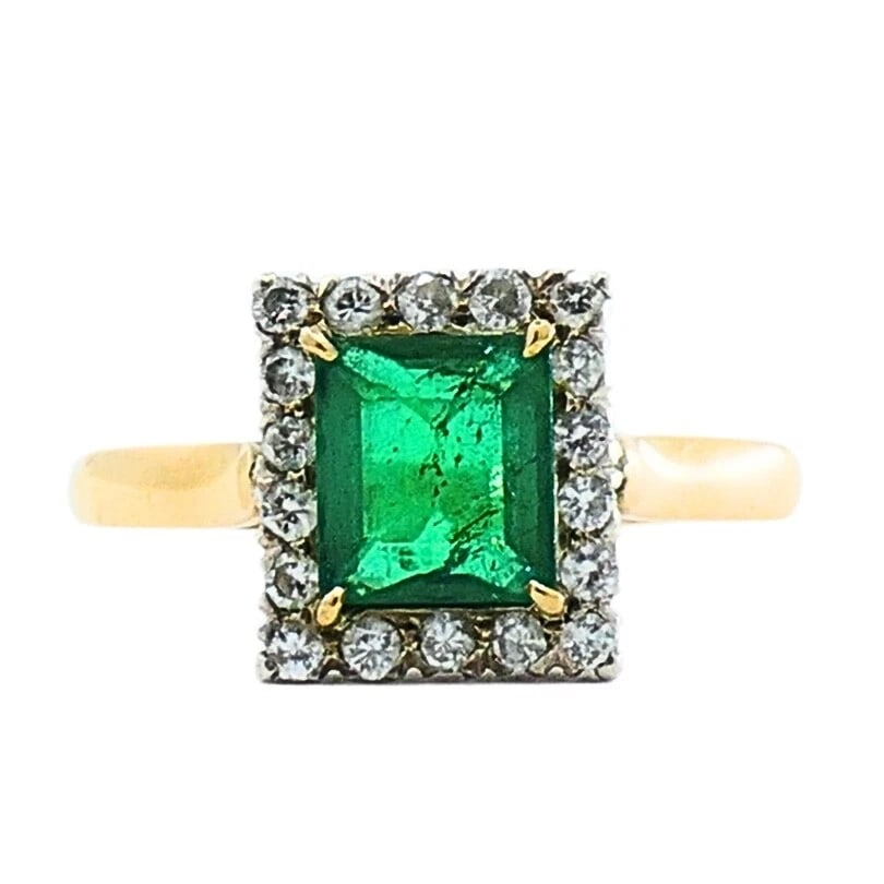 Emerald Ring Vintage 14k Gold Diamond - 7
