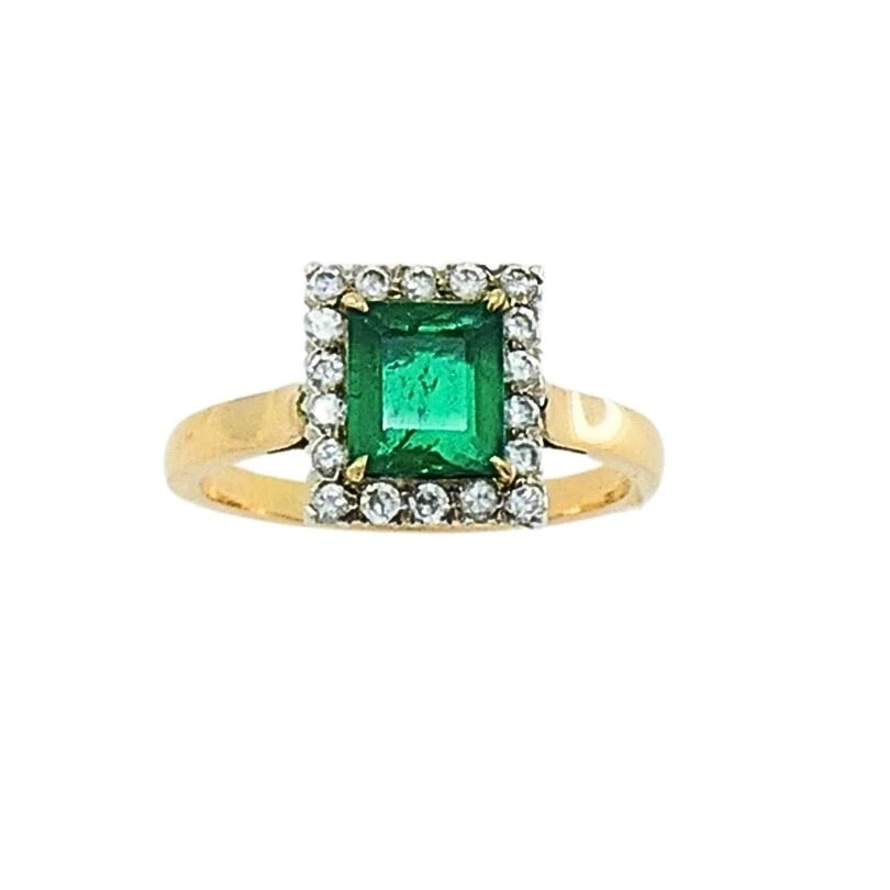 Emerald Ring Vintage 14k Gold Diamond - 9