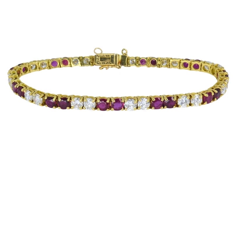Van Cleef & Arpels Tennis BRACELET 18k Gold Ruby Diamond Vintage Estate Jewelry - 11